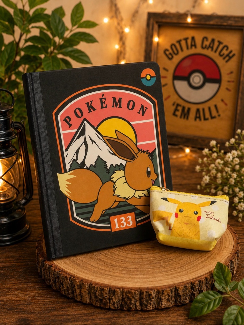 Eevee Hardcover Notebook in Black and Brown and Coin Pouch